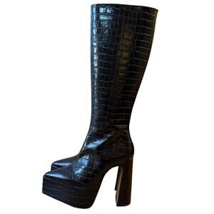L’intervalle Yaroslav Croco Boots Nior Platform Pointy Toe Knee-High Spain Sz 39